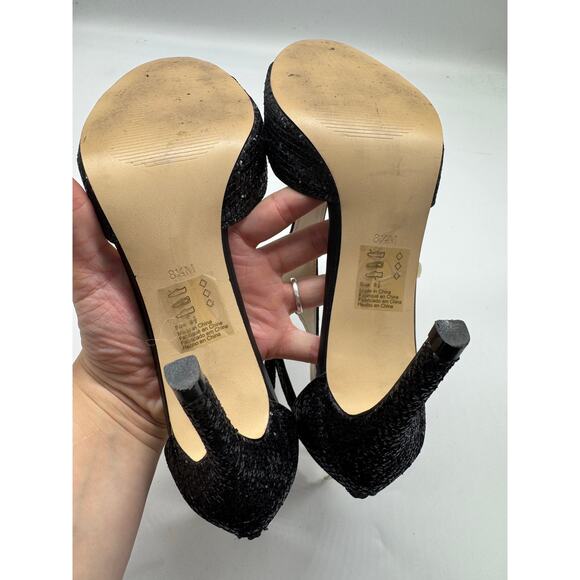 Davids Bridal Saylor Black Glitter Open Toe High Heel Pumps Sz 8.5 Wedding Prom - Picture 10 of 10